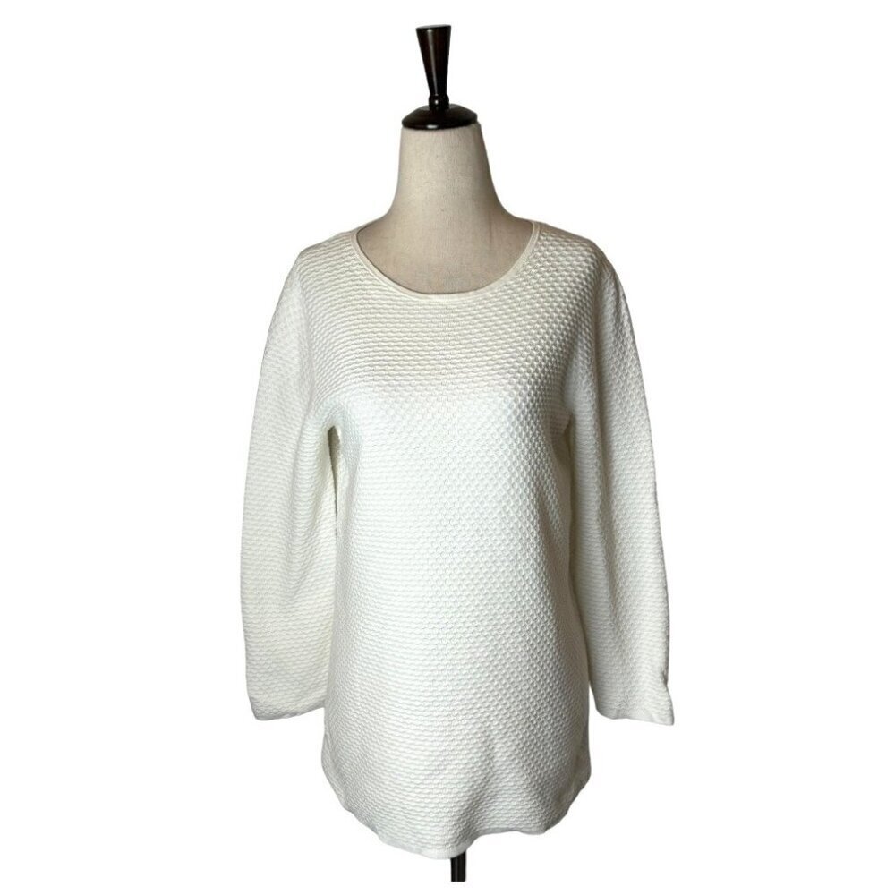 COS Shirt Women Small Ivory Cotton Textured Knit Crew Neck Long Sleeve Top